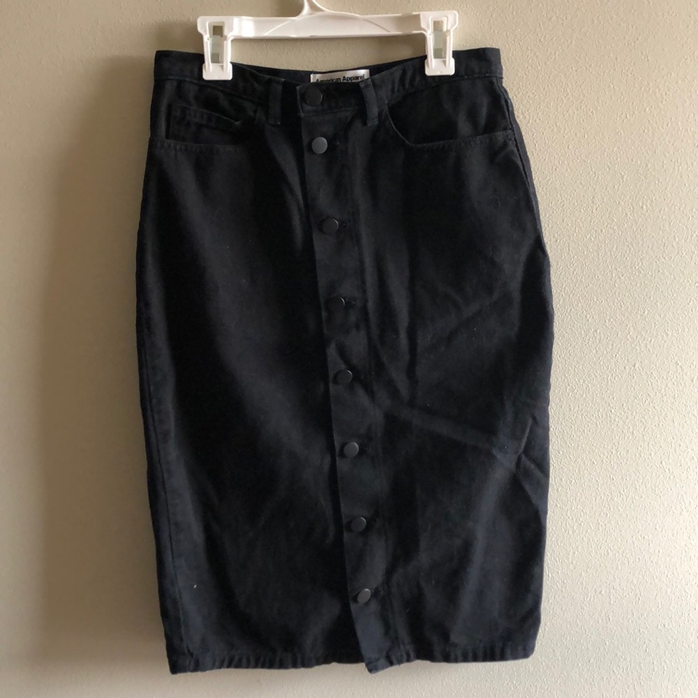 American Apparel Black Denim Midi Skirt